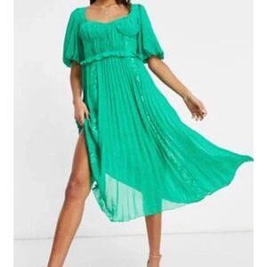ASOS design green lace bustier tiered pleated midi dress 8